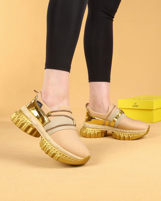 Layki Bej Renkli Taşlı Şeritli Yürüyüş Ayakkabısı