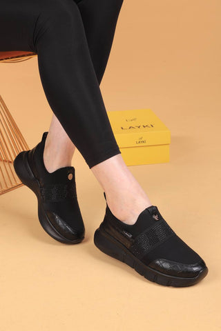 Siyah Krok Deri Siyah Renkli Günlük Ayakkabı