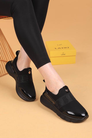 Siyah Mat Deri Siyah Renkli Günlük Ayakkabı